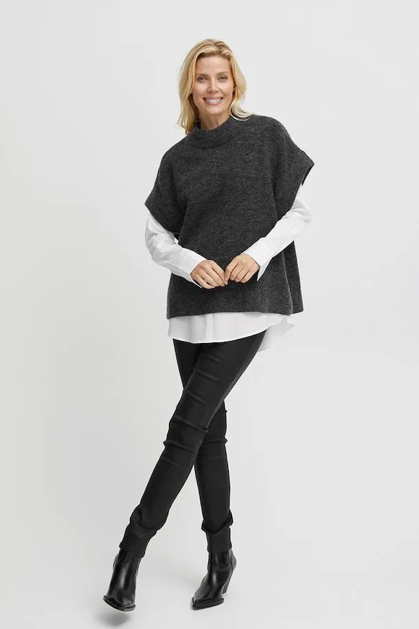 2836- Charcoal Knit Poncho - Fransa