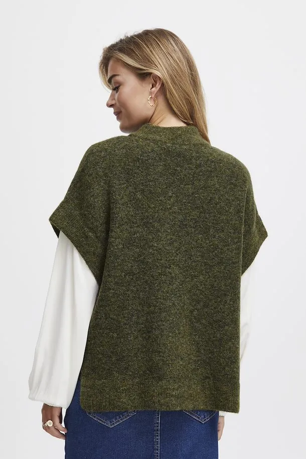 2836- Green Knit Poncho - Fransa