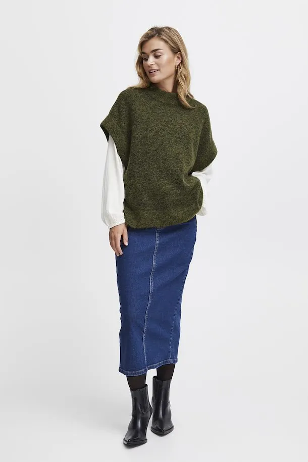 2836- Green Knit Poncho - Fransa