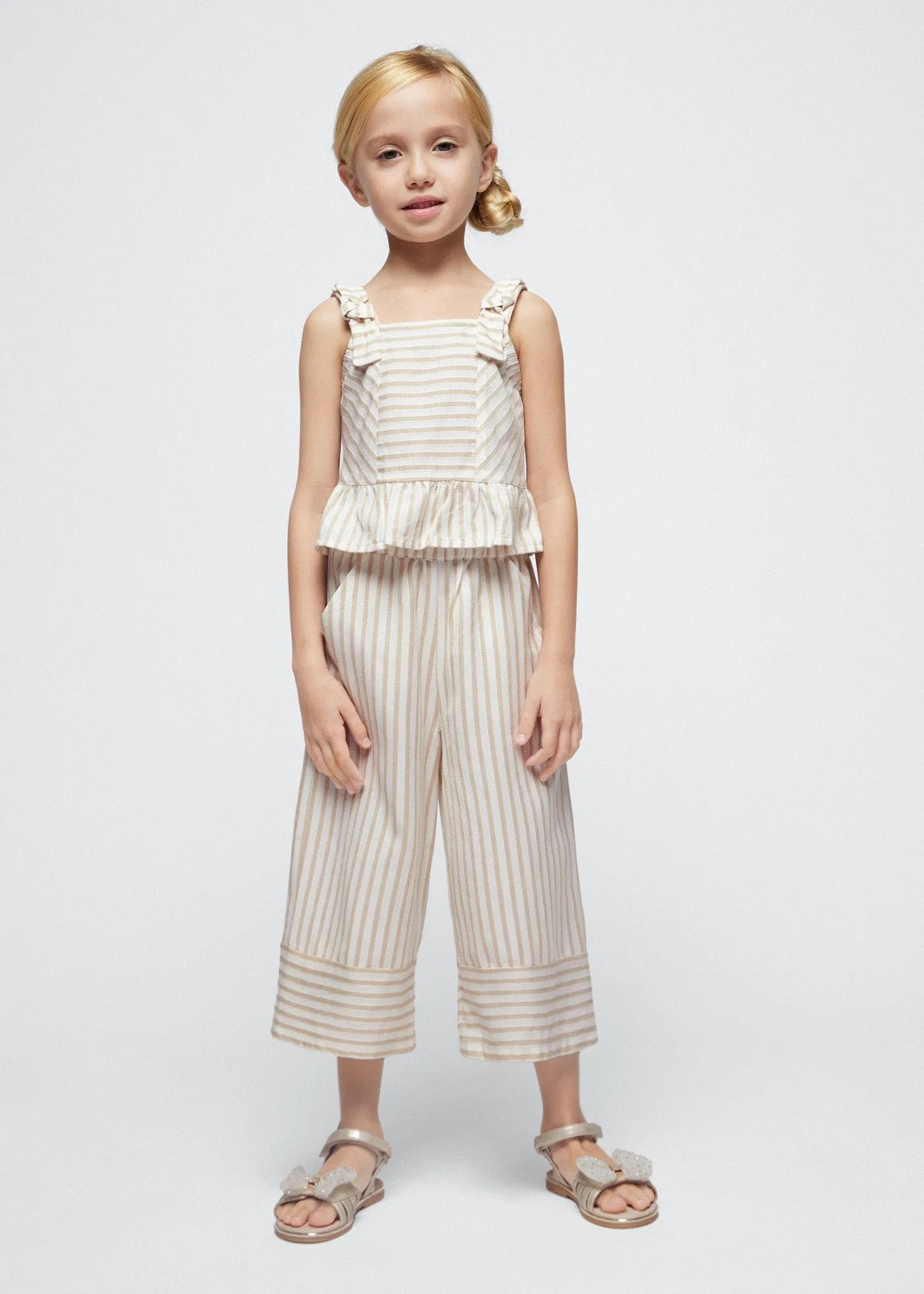 3539 - Stripes long trousers for girl - Beige