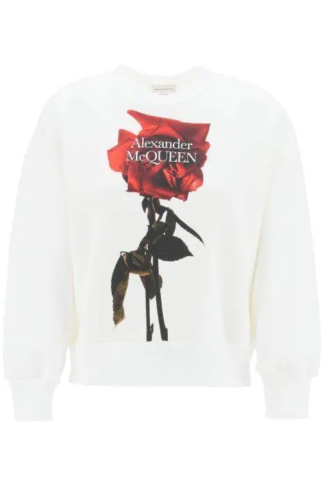 alexander mcqueen  |Crew Neck Flower Patterns Long Sleeves Cotton Logo