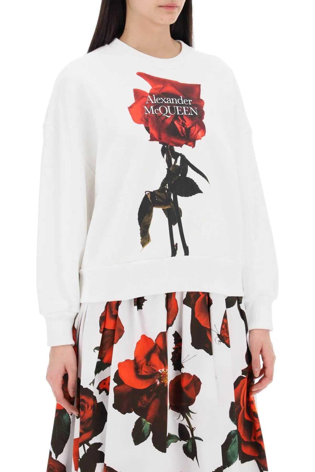 alexander mcqueen  |Crew Neck Flower Patterns Long Sleeves Cotton Logo