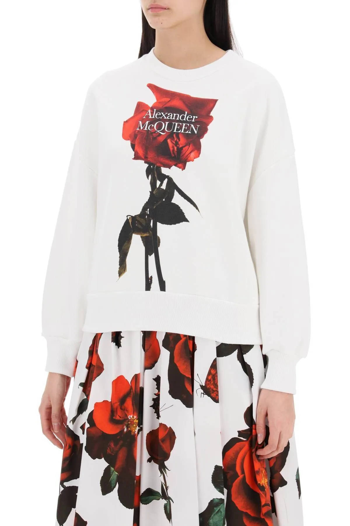 alexander mcqueen  |Crew Neck Flower Patterns Long Sleeves Cotton Logo