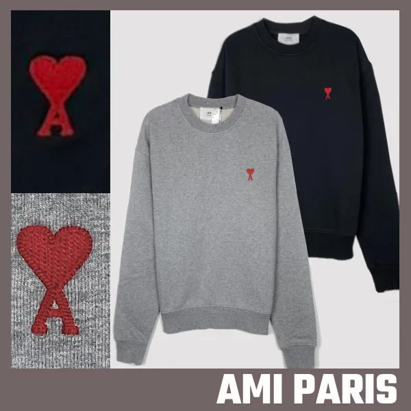 AMI PARIS  |Unisex Street Style Long Sleeves Plain Logo