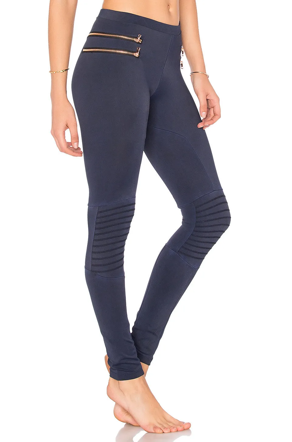 Blue Life Fit Moto Zipper Leggings Ink