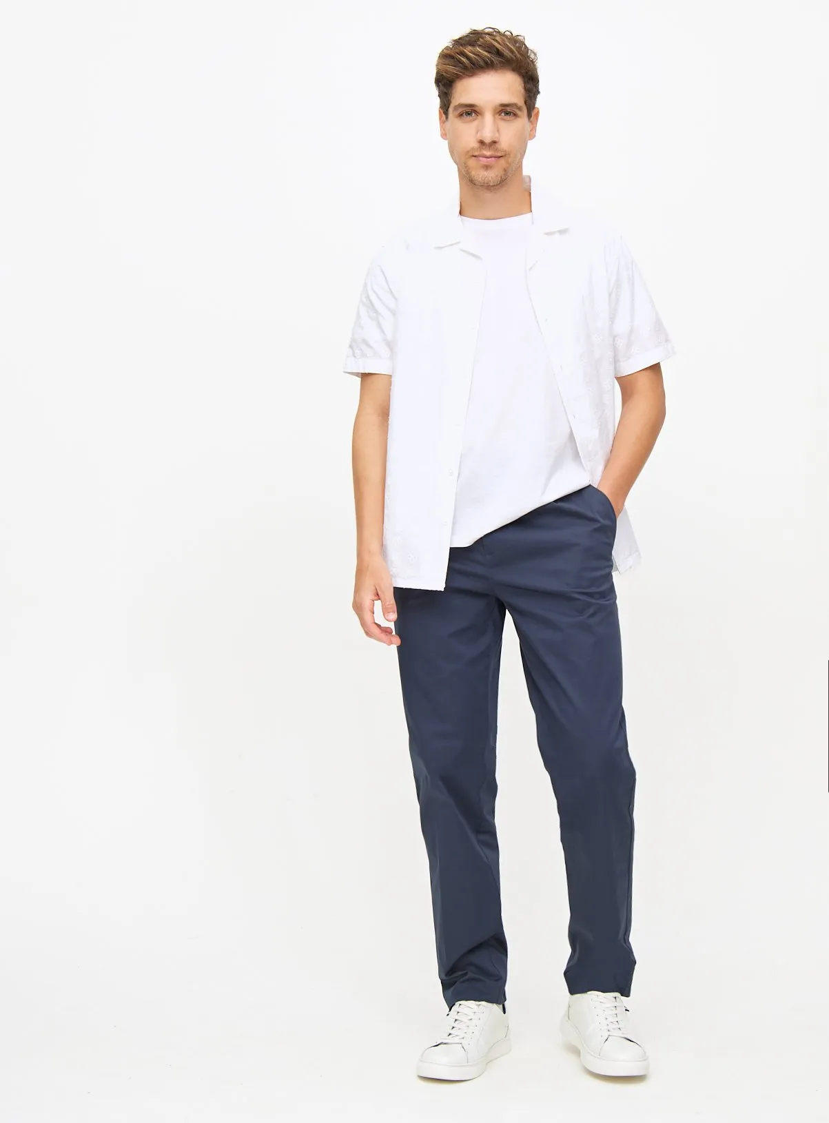 Buy Navy Sateen Trousers 40R | Trousers | Tu