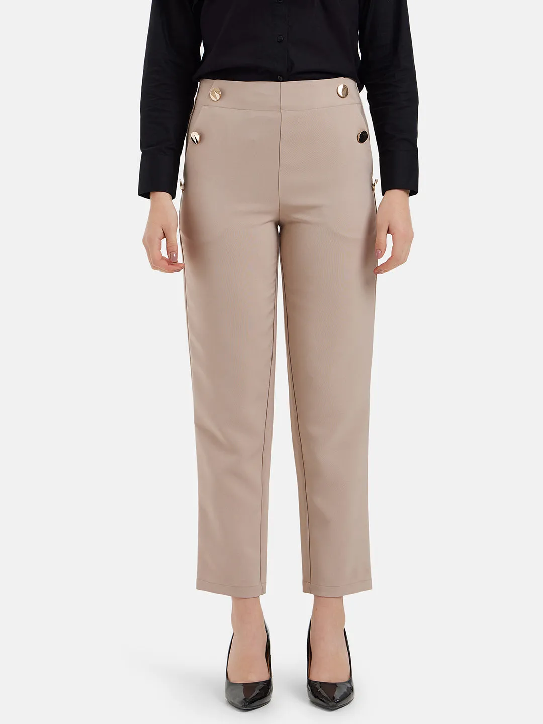 Caroline Beige Straight Fit Trousers