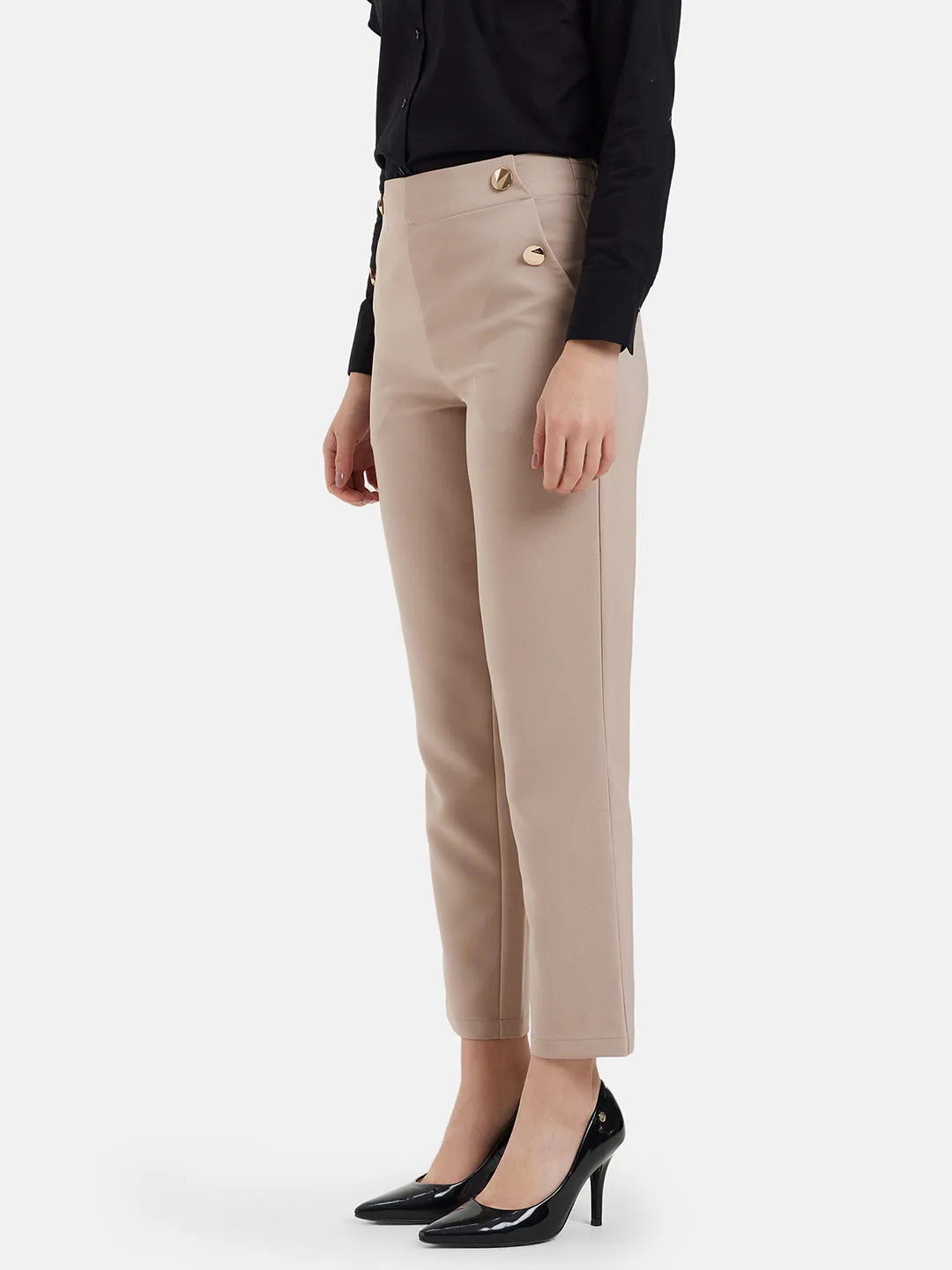 Caroline Beige Straight Fit Trousers