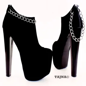 Chain Black Faux Suede Platform Ankle Booties