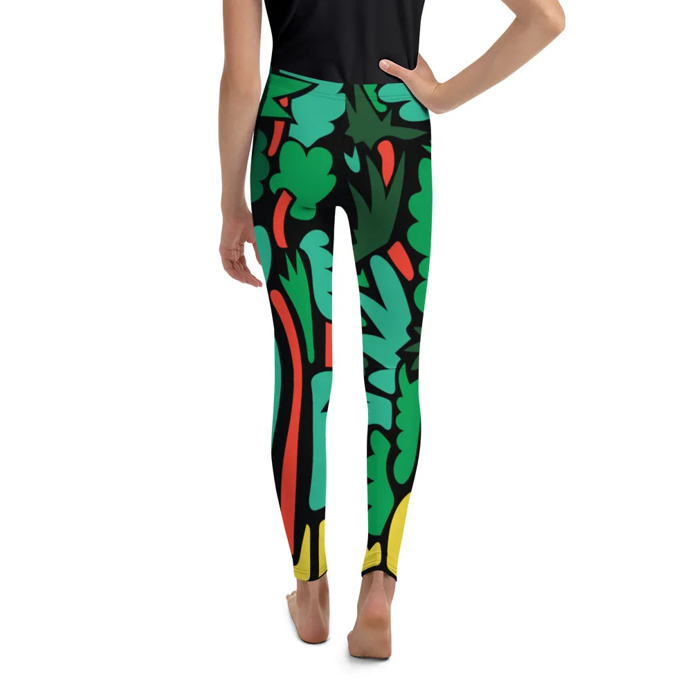 Dark Floral Forest Youth Leggings