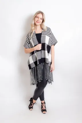 Dorothy Black/ White Plaid Poncho