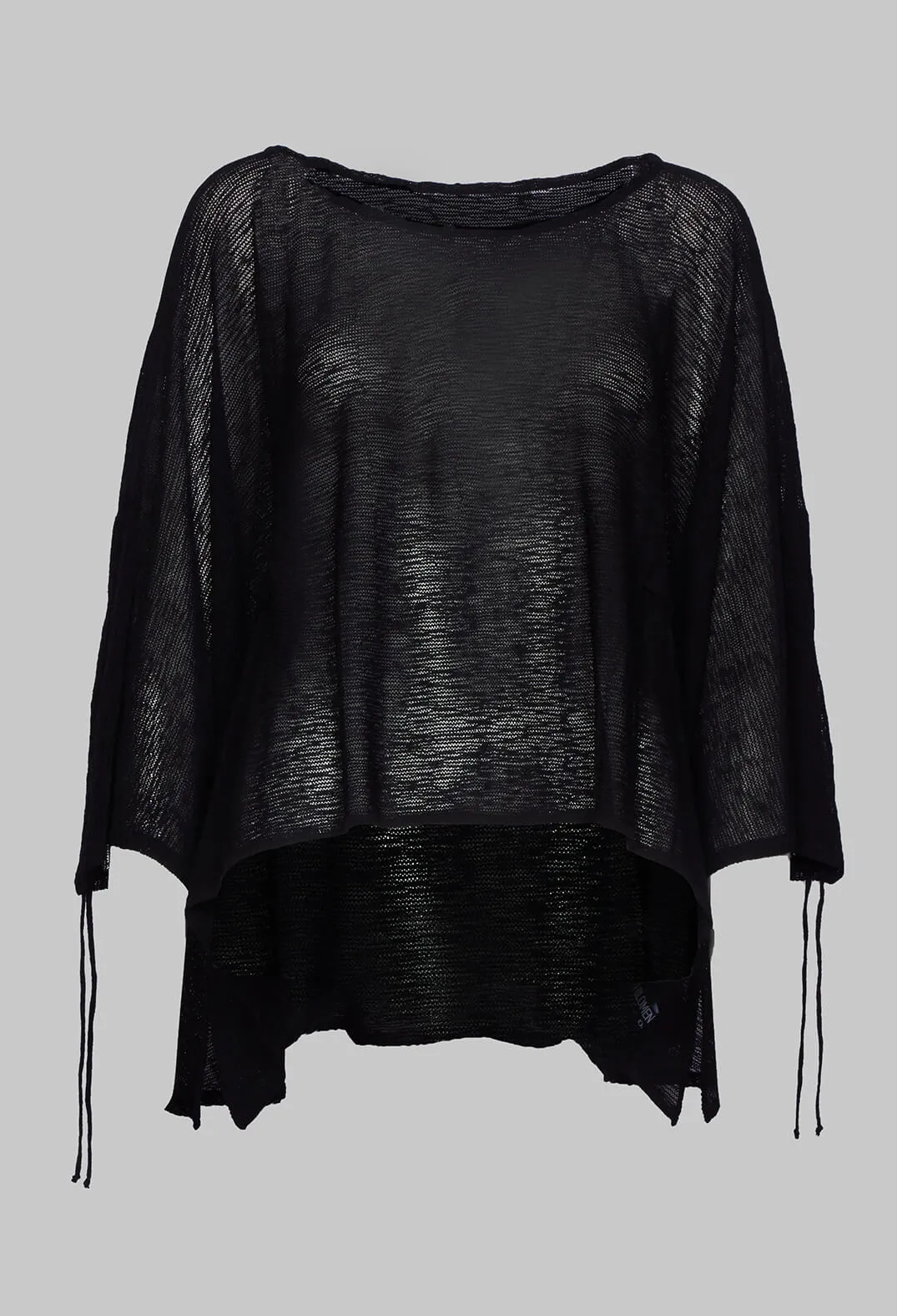 Drawstring Sleeve Poncho in Black