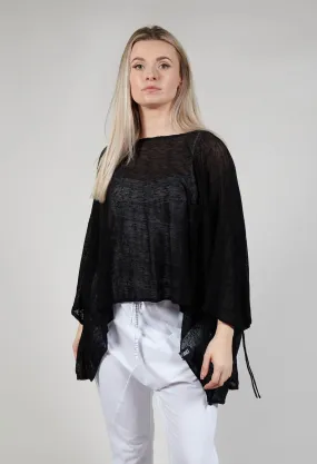 Drawstring Sleeve Poncho in Black