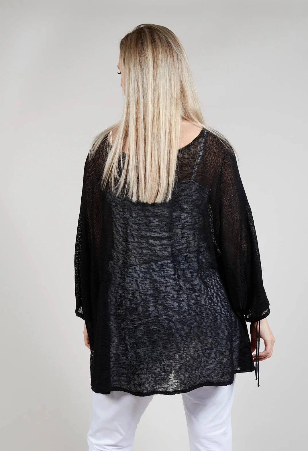 Drawstring Sleeve Poncho in Black