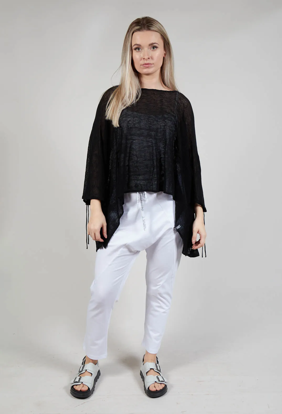 Drawstring Sleeve Poncho in Black