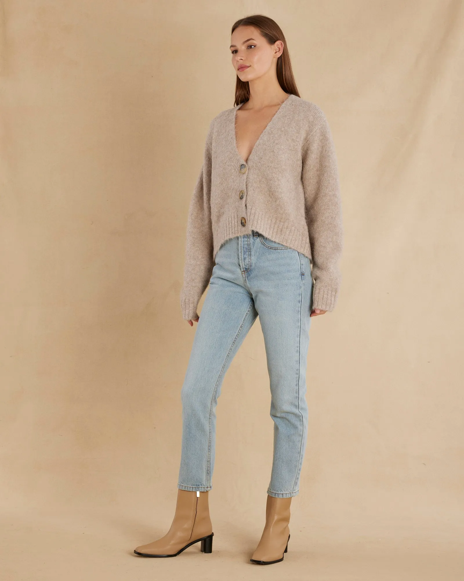 Elea Cropped Alpaca Cardigan - Oatmeal