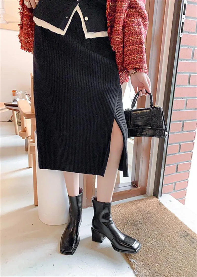 Elegant Women's Solid Square Toe Back Zipper Chunky High Heels Ankle Boots