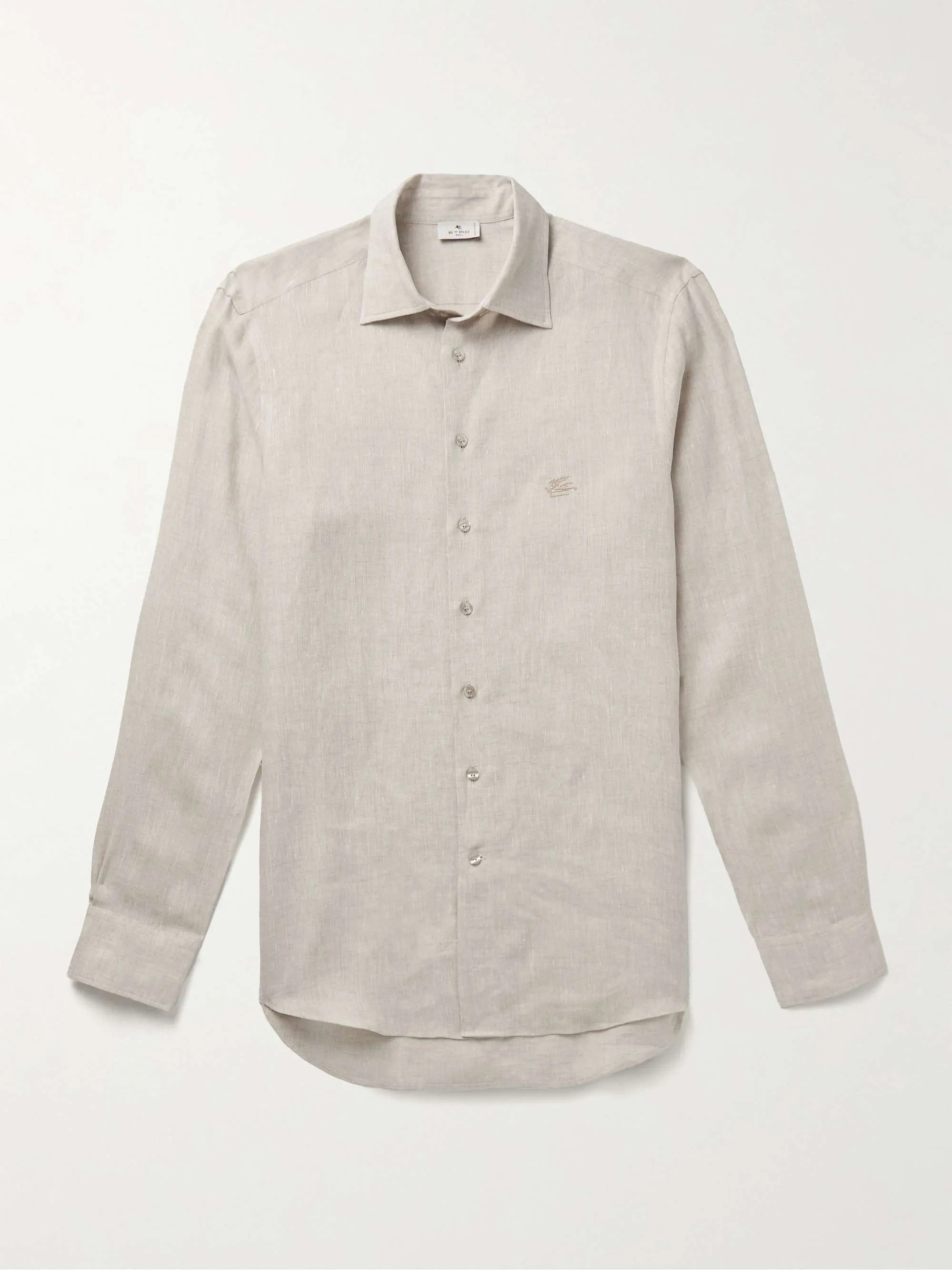 ETRO  |Button-down Linen Long Sleeves Logo Luxury Shirts