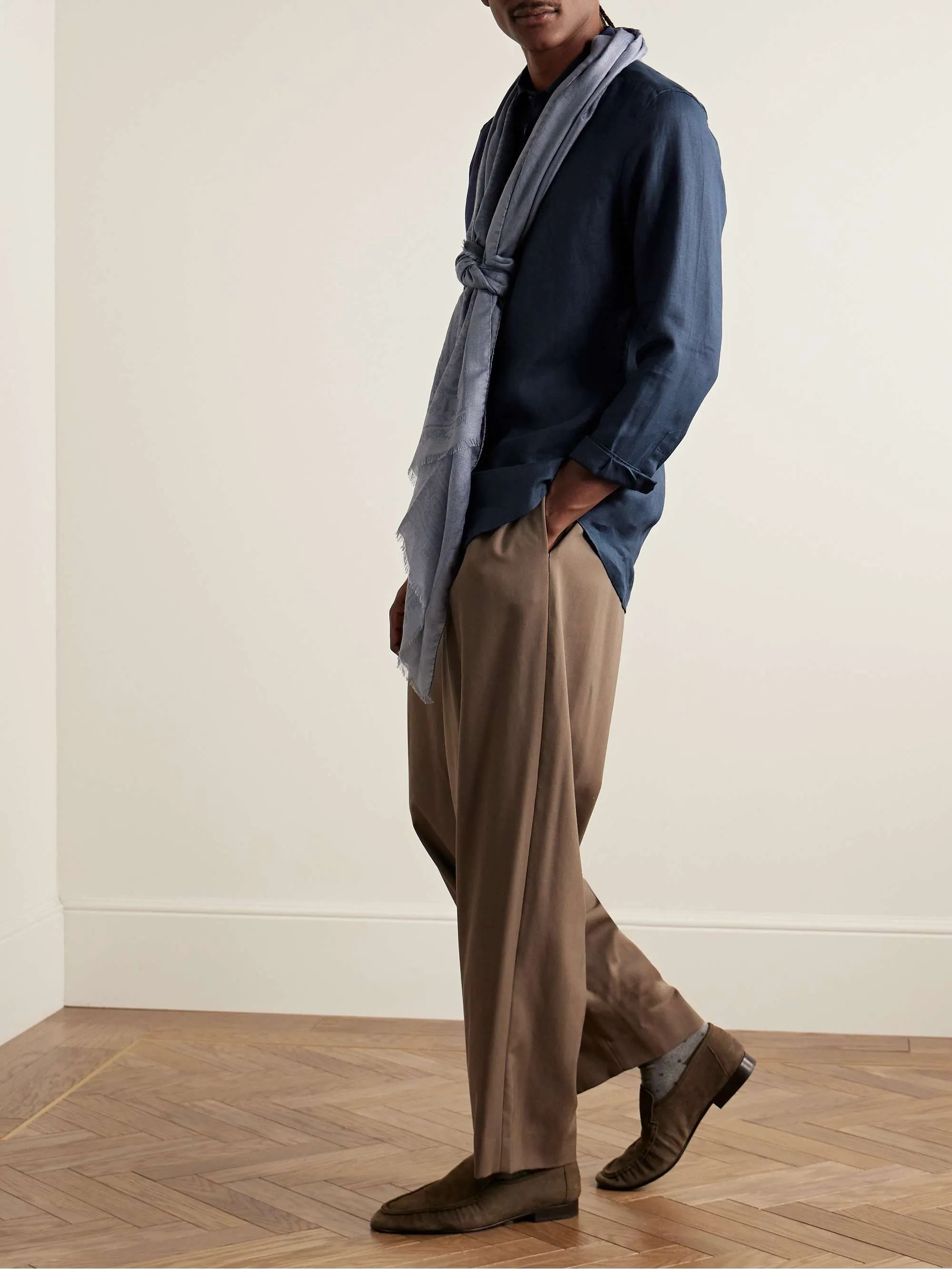 ETRO  |Button-down Linen Long Sleeves Logo Luxury Shirts