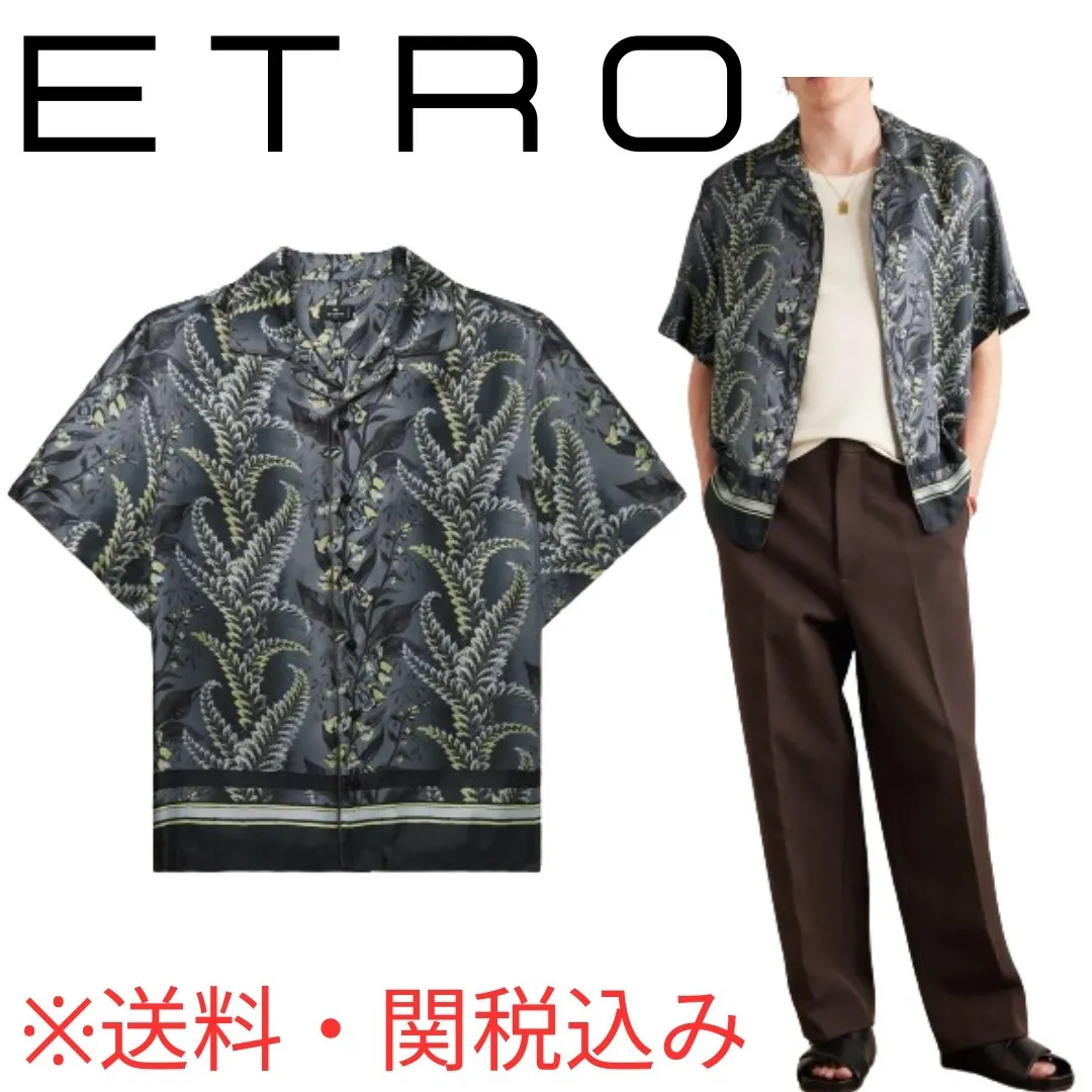 ETRO  |Button-down Unisex Silk Short Sleeves Luxury Shirts