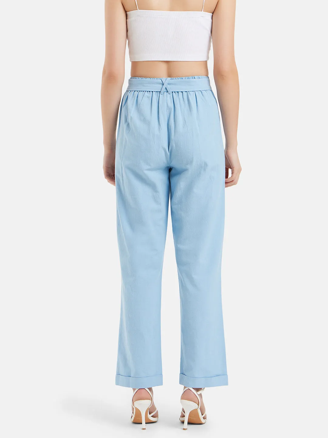 Evana Linen Blend Blue Trousers