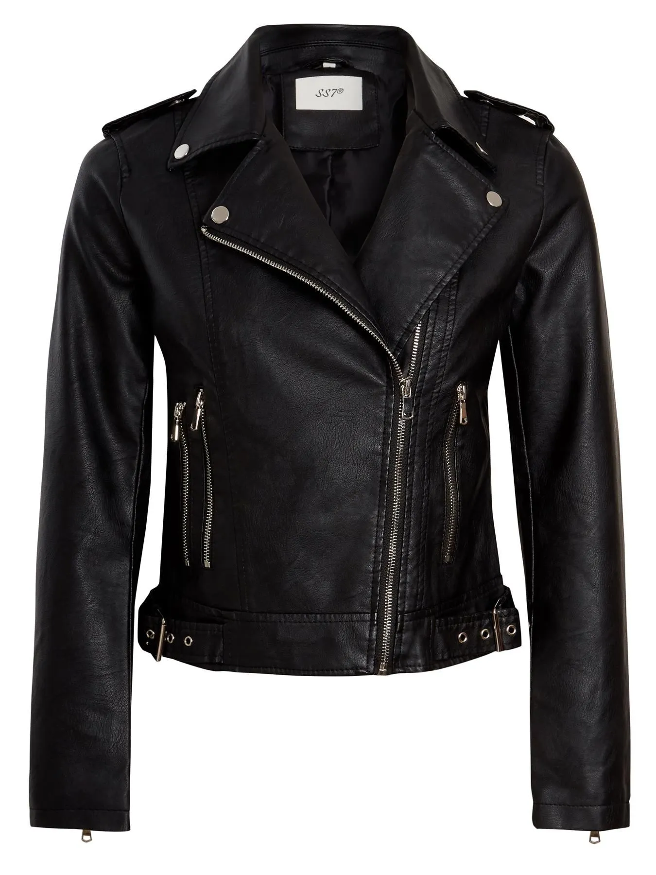 Faux leather Biker Jacket, Black PU, Beige, UK Sizes 8 to 16