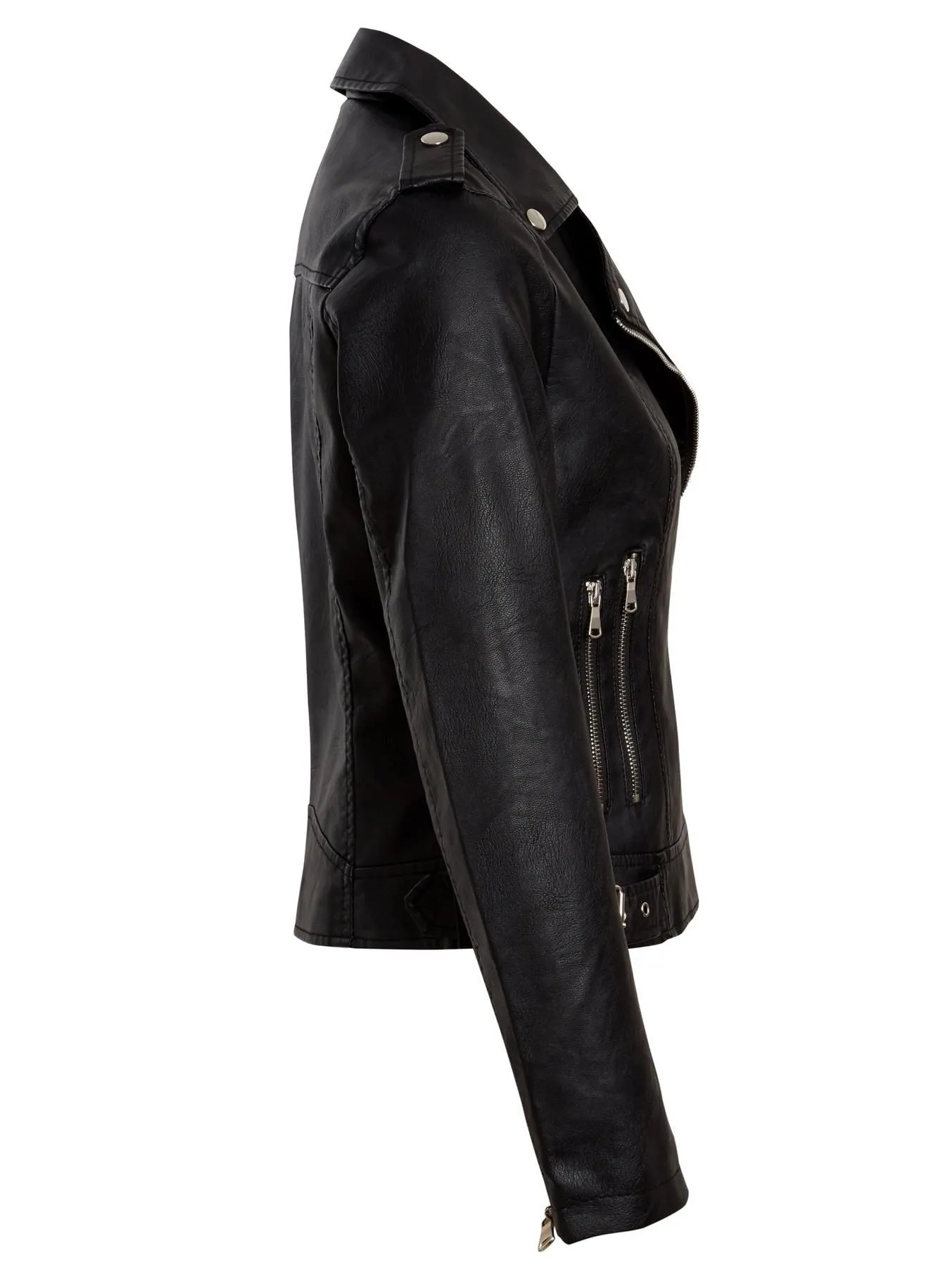 Faux leather Biker Jacket, Black PU, Beige, UK Sizes 8 to 16