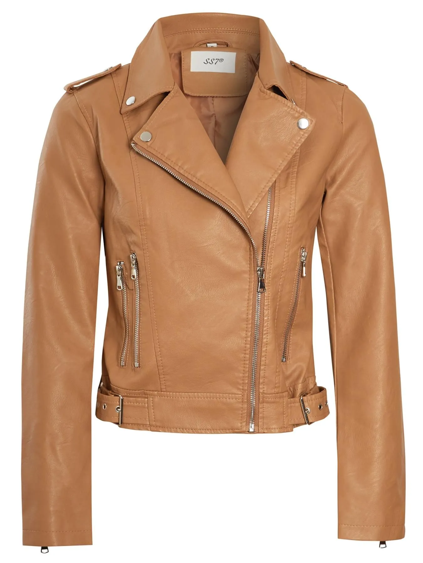 Faux leather Biker Jacket, Black PU, Beige, UK Sizes 8 to 16