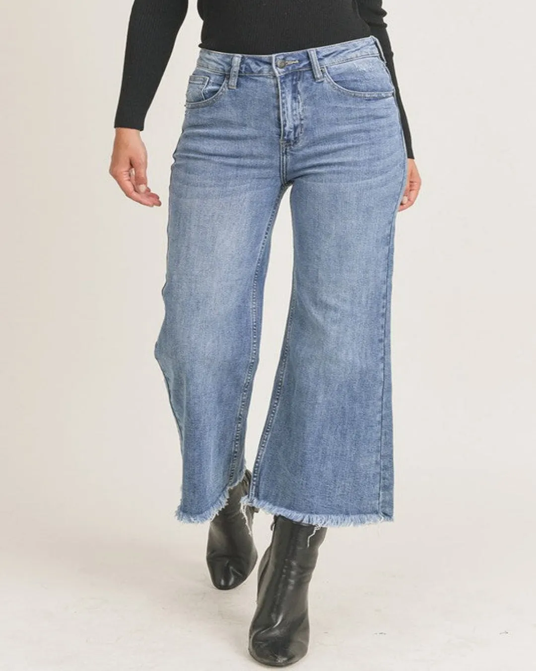 Frayed Ankle Wide Leg Jeans