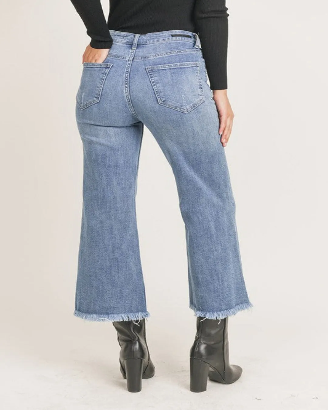 Frayed Ankle Wide Leg Jeans