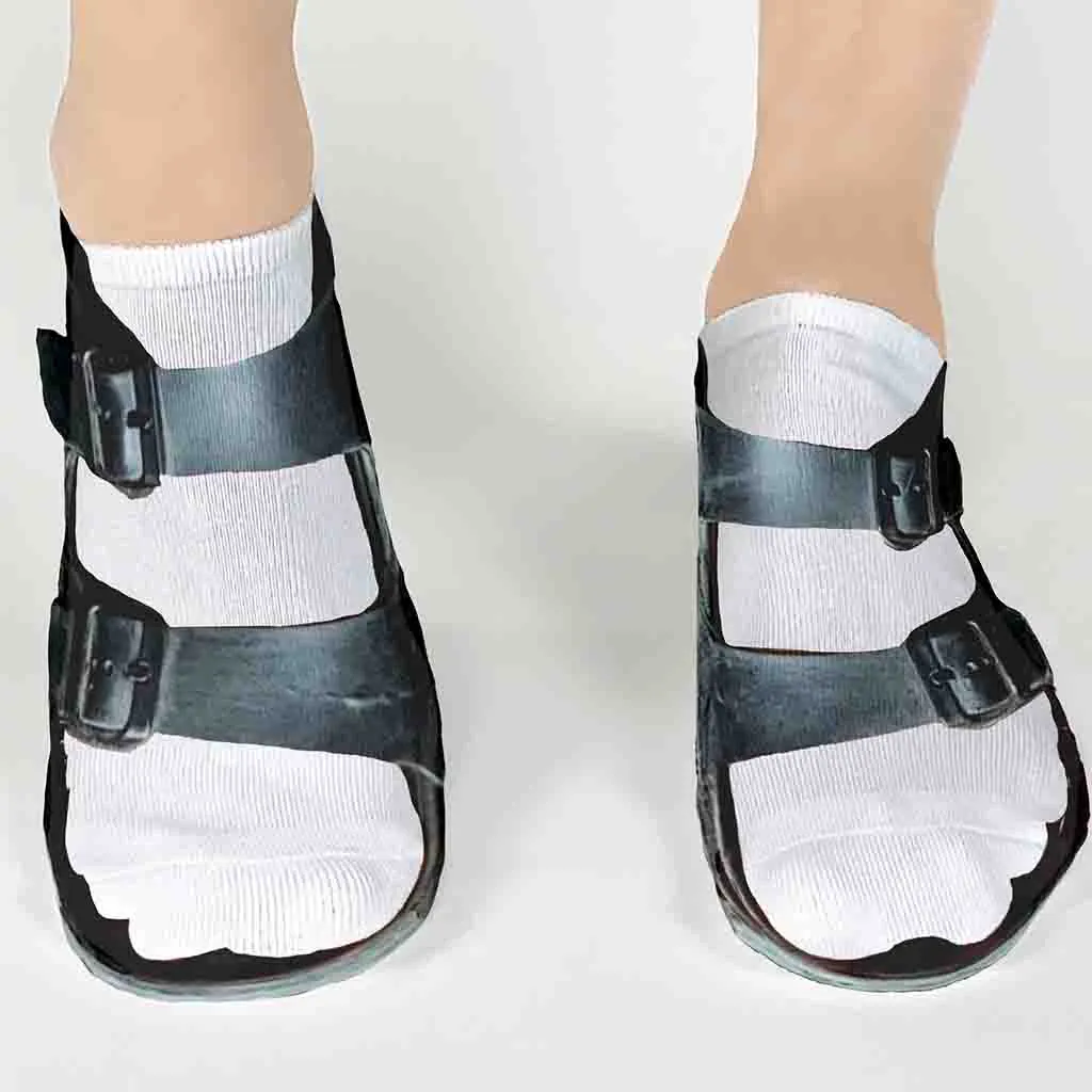 Funny No Show Socks Printed with Black Sandals