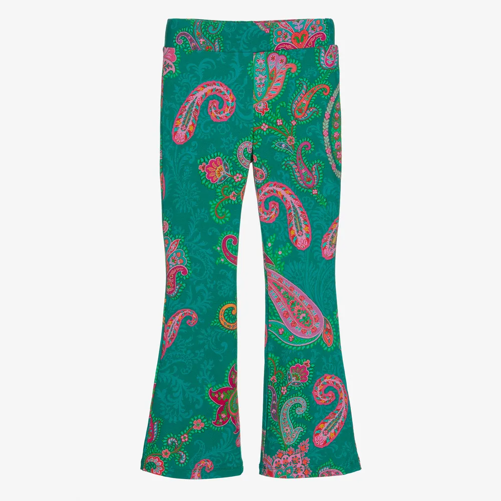 Girls Green Paisley Leggings