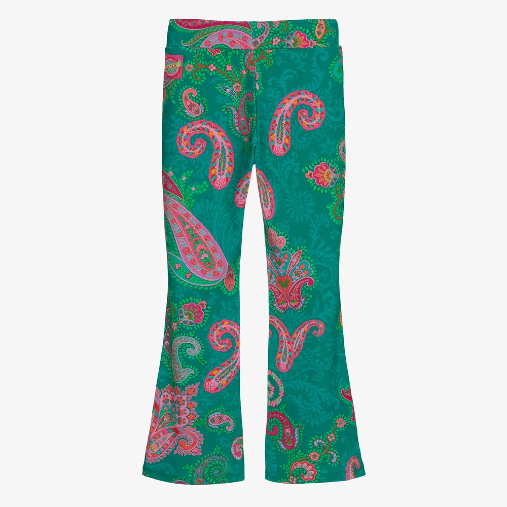 Girls Green Paisley Leggings