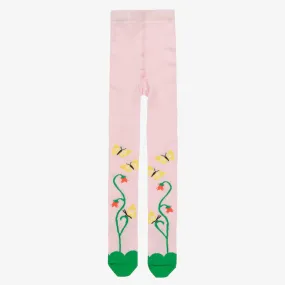 Girls Pink Organic Cotton Butterfly Tights