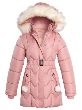 Girls Quilted Fleece Lined Jacket, Black, Pink, Ages 3 to 14 Years