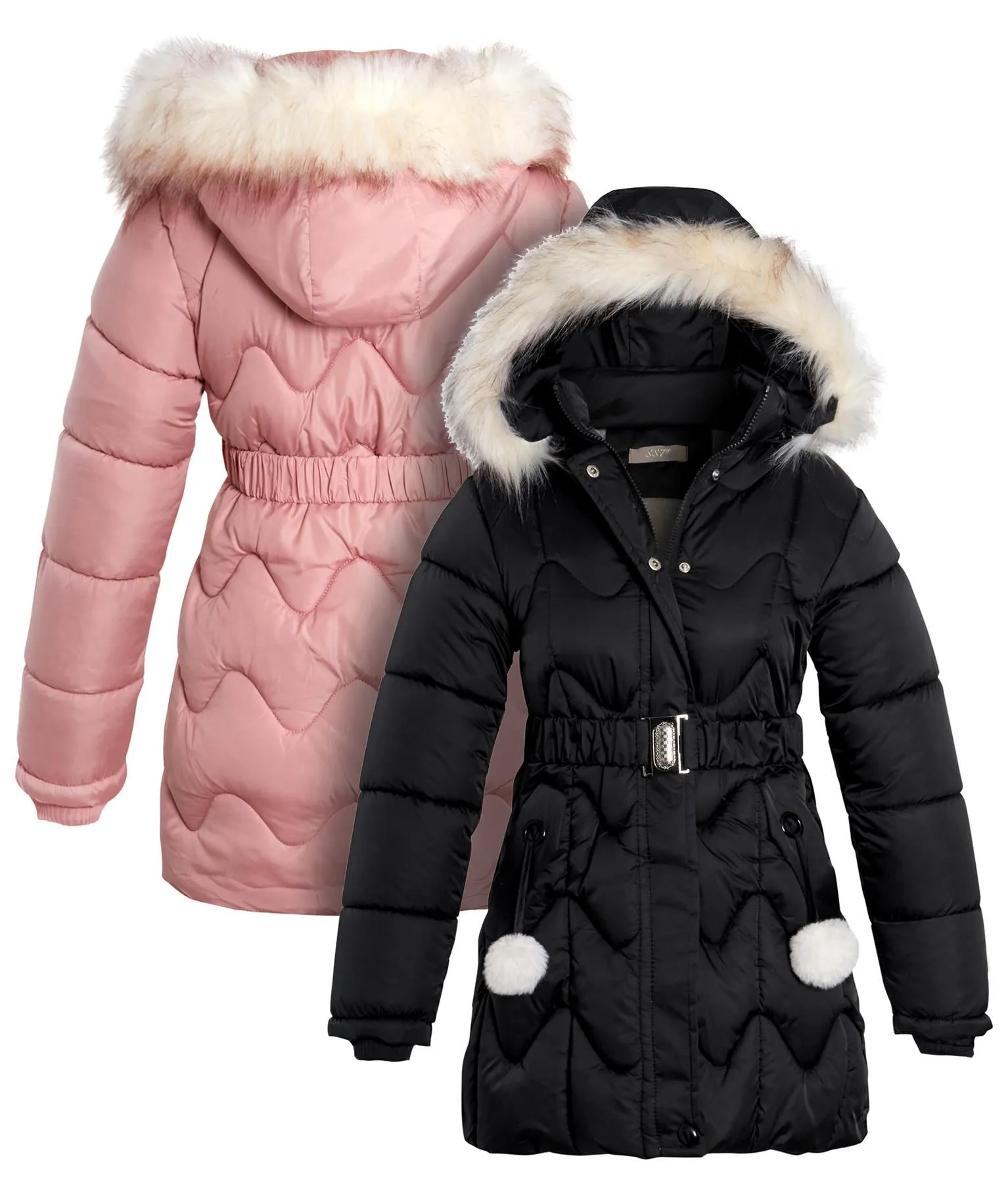 Girls Quilted Fleece Lined Jacket, Black, Pink, Ages 3 to 14 Years