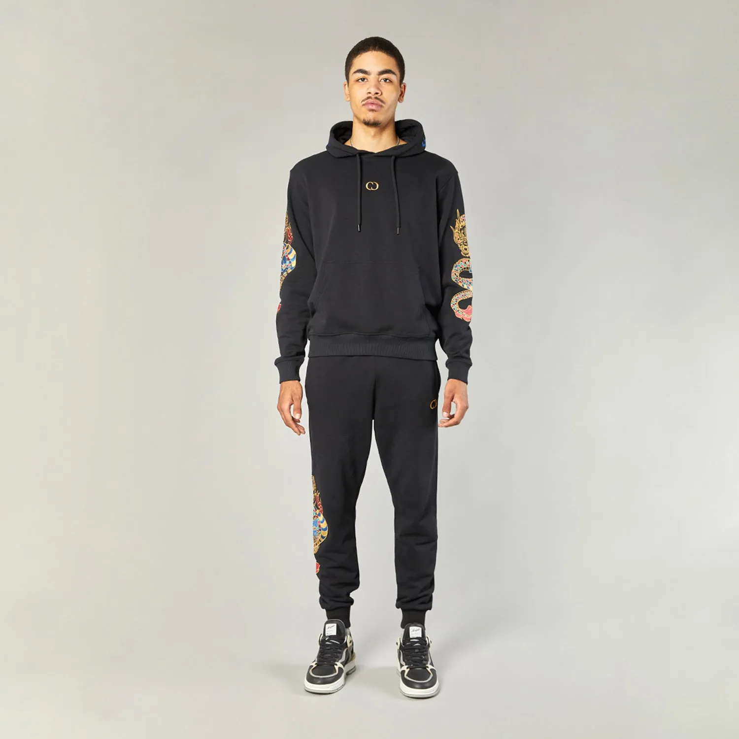 GOLD DRAGON EMBROIDERY JOGGERS - BLACK