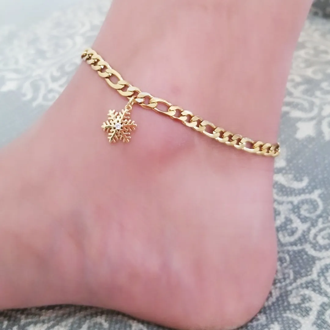 Gold Snow flake Anklet