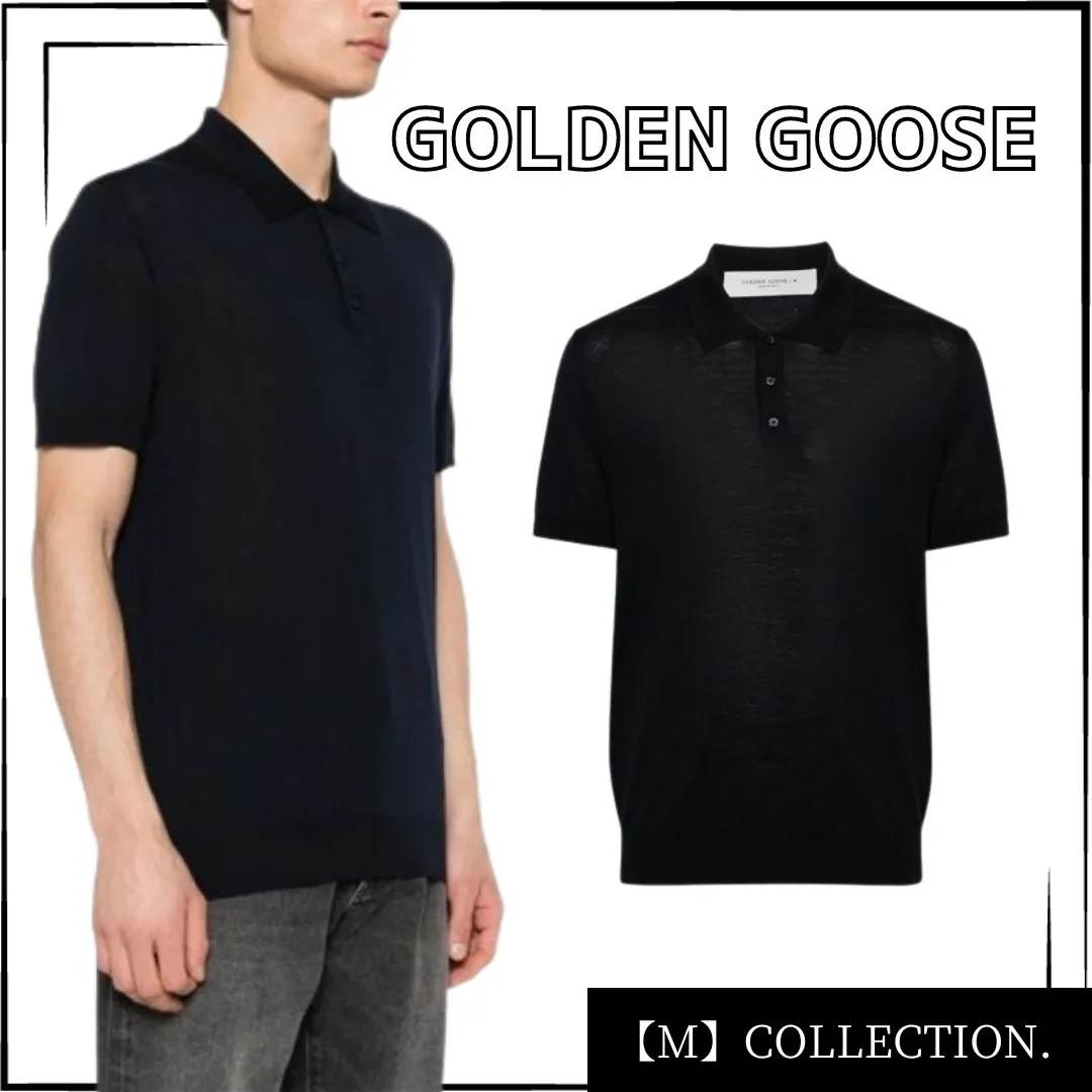 Golden Goose  |Button-down Wool Short Sleeves Logo Polos