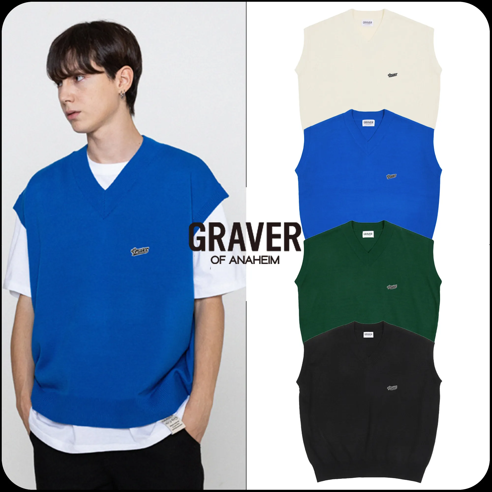 GRAVER  |[GRAVER]★BASEBALL BLACK LOGO EMBROIDERY KNIT VEST