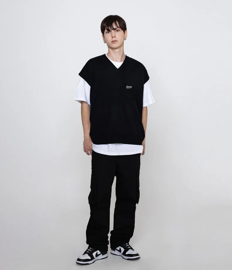 GRAVER  |[GRAVER]★BASEBALL BLACK LOGO EMBROIDERY KNIT VEST