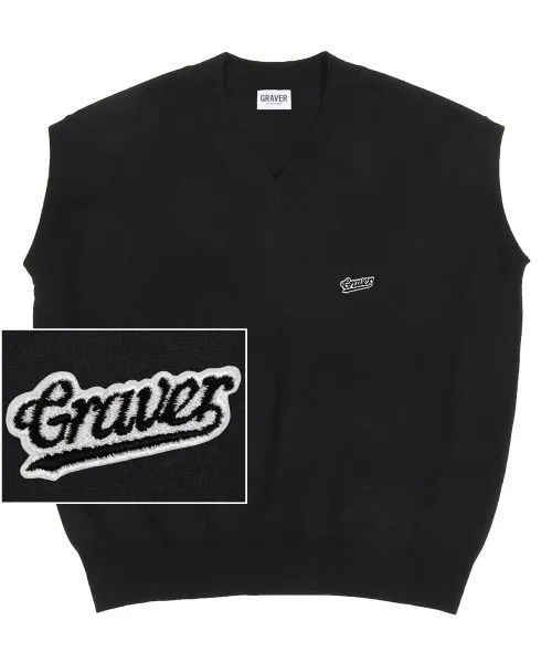 GRAVER  |[GRAVER]★BASEBALL BLACK LOGO EMBROIDERY KNIT VEST