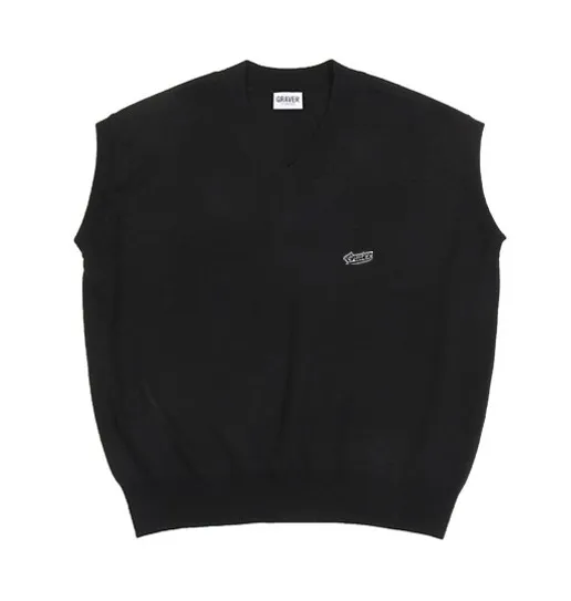 GRAVER  |[GRAVER]★BASEBALL BLACK LOGO EMBROIDERY KNIT VEST