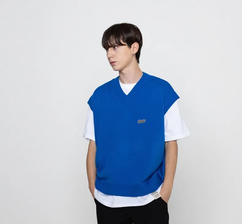 GRAVER  |[GRAVER]★BASEBALL BLACK LOGO EMBROIDERY KNIT VEST