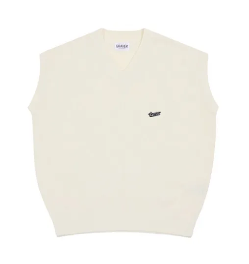 GRAVER  |[GRAVER]★BASEBALL BLACK LOGO EMBROIDERY KNIT VEST