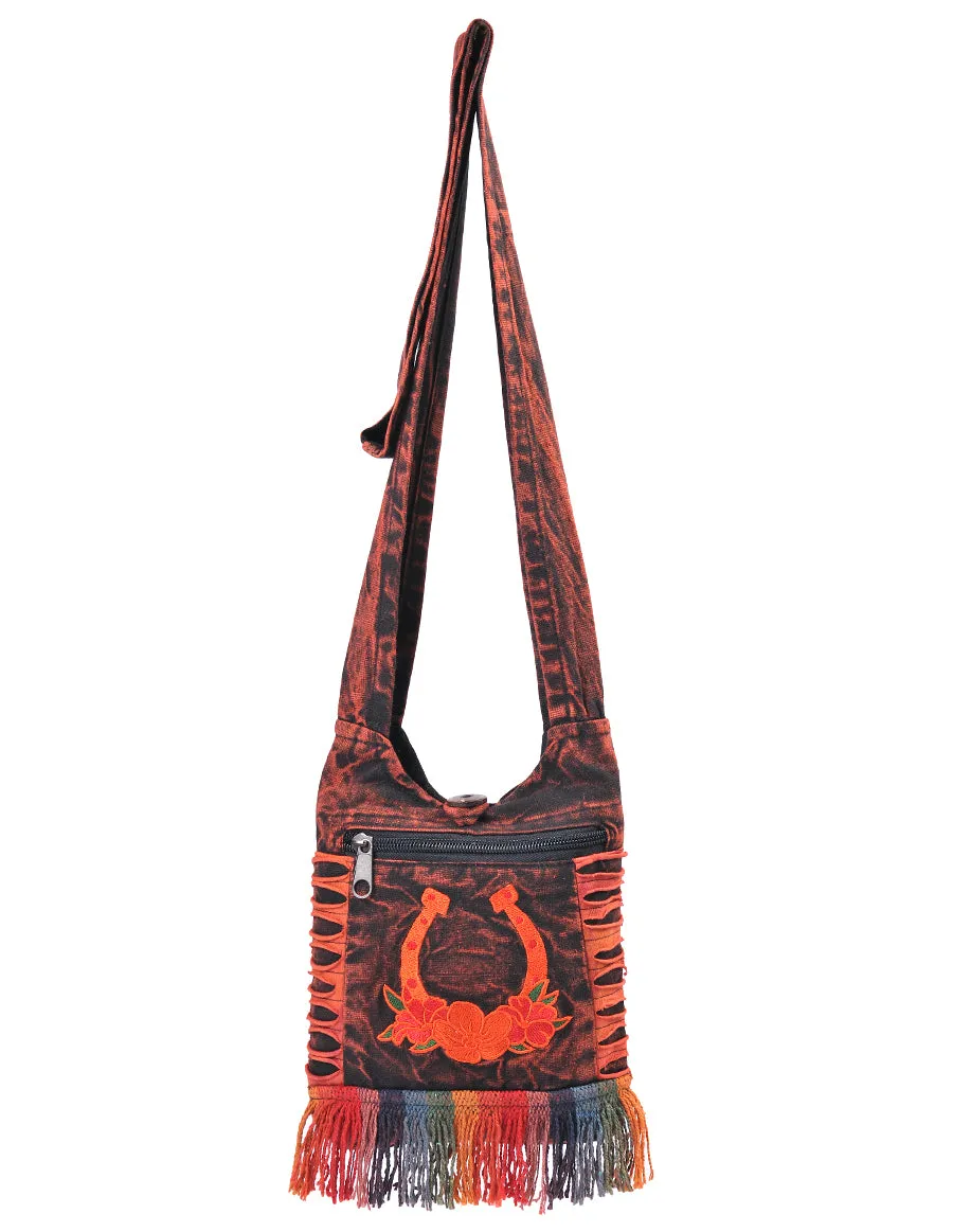 Horse Shoes Embroidery Mini Hippie Bag