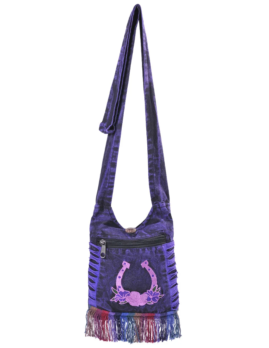 Horse Shoes Embroidery Mini Hippie Bag