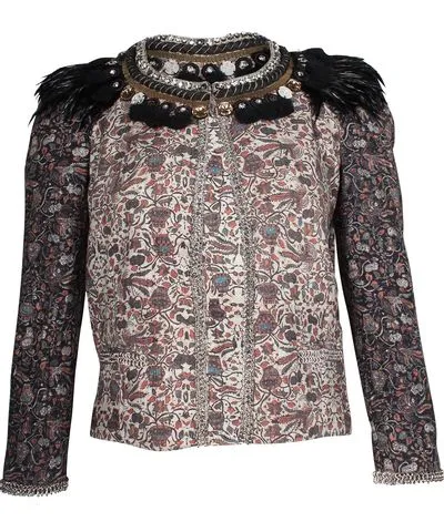 Isabel marant Feather Embellished Printed Jacket in Multicolor Cotton