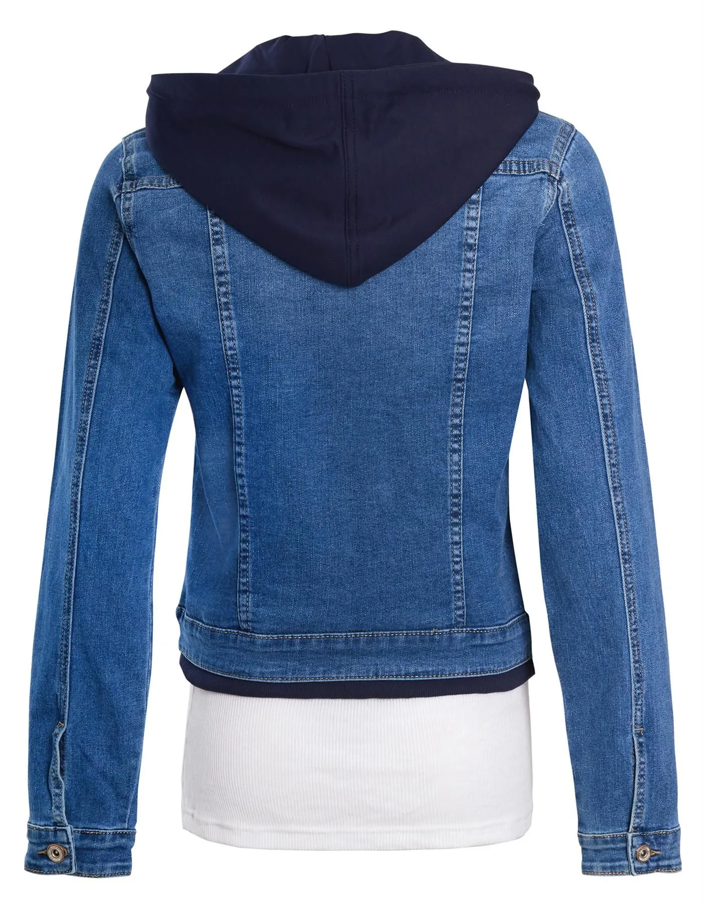 Jersey Hood Denim Jacket, Mid Blue, UK Sizes 8 to 14