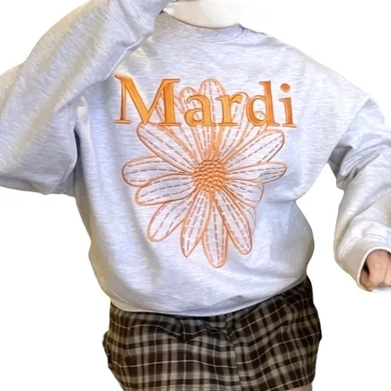 Mardi Mercredi  |Crew Neck Flower Patterns Unisex Long Sleeves Cotton